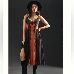 Anthropologie Orange and Black Lace Boho Dress